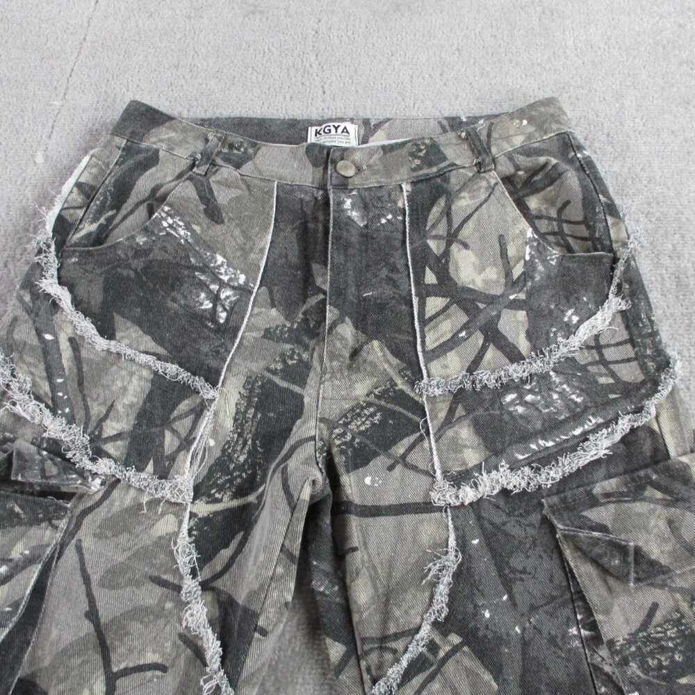 KGYA Camo Pants Womens Small Boyfriend Cargo Y2K Baggy Utility AOP Straight Leg - Picture 2 of 13